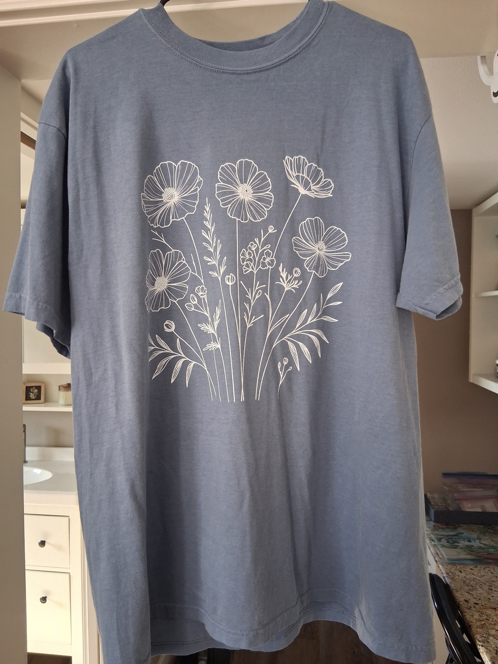 Comfort Colors Blue Short Sleeve Tee with White Floral Graphic